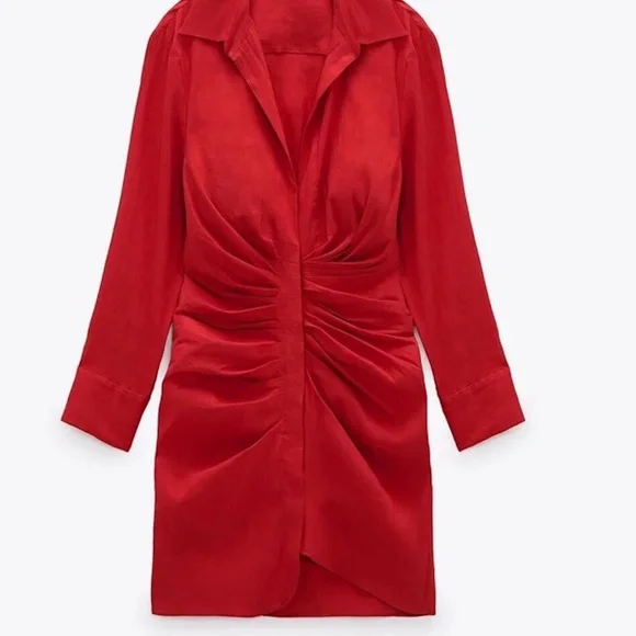 Asymmetric Linen Zara Red Dress Long Sleeve - Picture 4 of 5